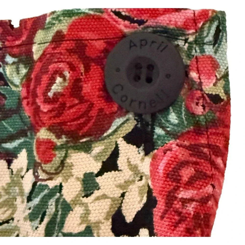 April Cornell Chef Apron Christmas Merry Black French Country Floral 100% Cotton